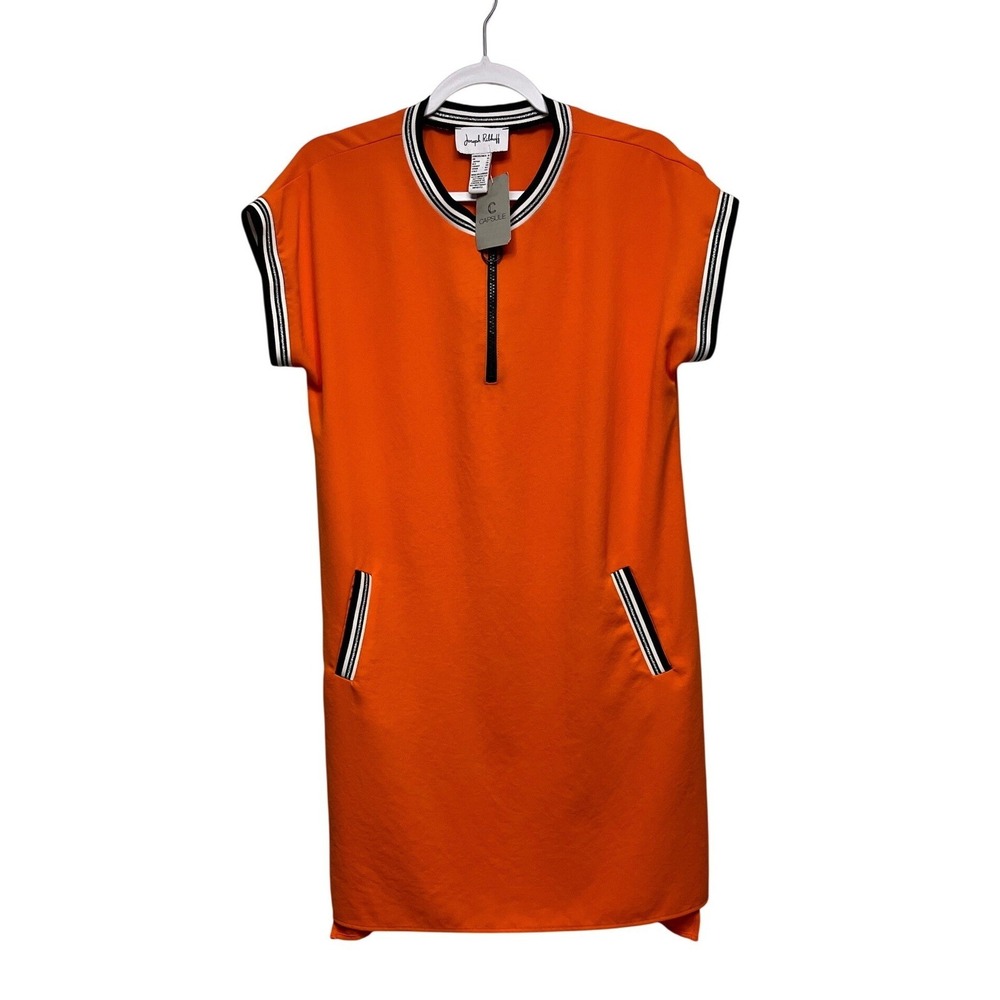 Joseph Ribkoff Orange Zip‎ Front Sporty Shift Dress Striped Trim Sz 8 Luxury